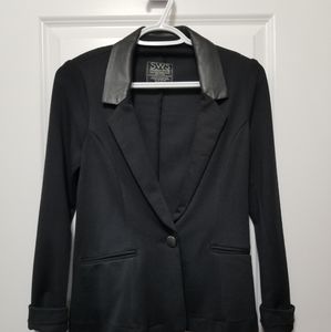 Black blazer with faux leather neck